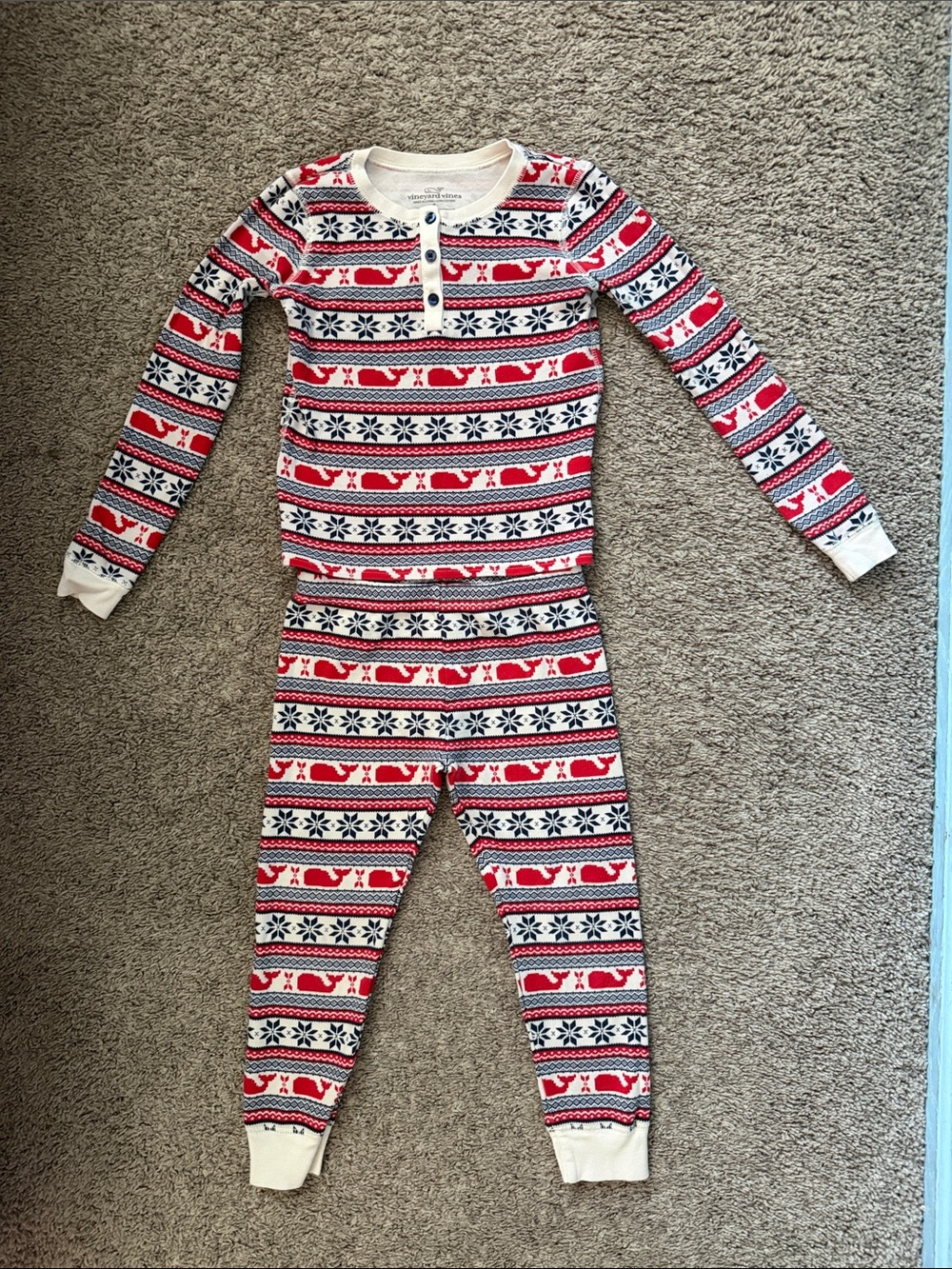 Vineyard Vines Red, Navy and White Fair Isle Kids Pajama Set